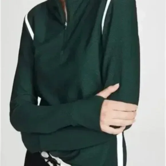 Tory Sport Reflective-Stripe Quarter-Zip Pullover Color: Conifer Size: XL - Picture 4 of 8